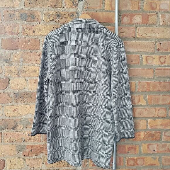 J Crew Sophie Open Front Knit Sweater Blazer Glen Plaid Black Grey Size Medium - Picture 6 of 7